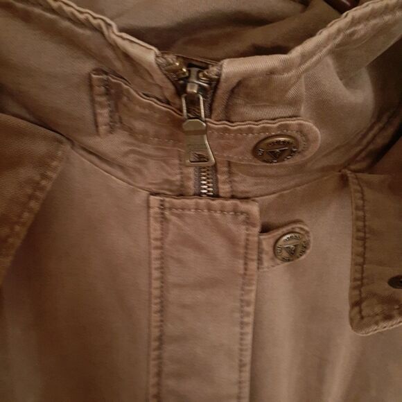 Guess coat tan brown utility anorak fall winter jacket l cotton canvas parka - Picture 9 of 15